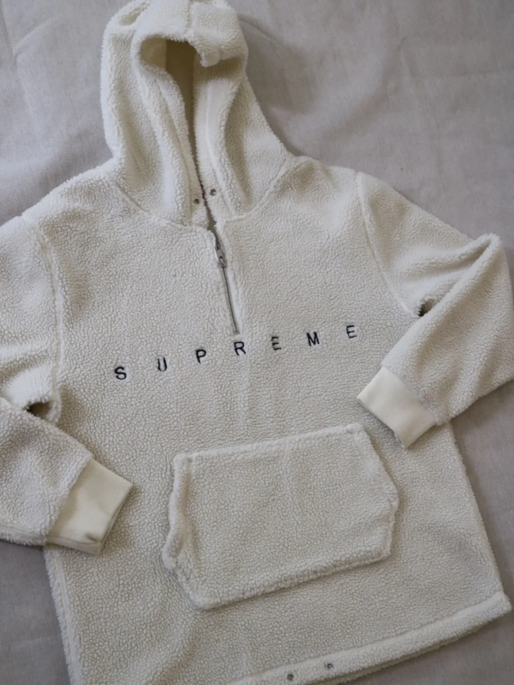 Supreme XL Sherpa Fleece Hoodie Half-Zip Ivory Cream Men's Unisex Pullover